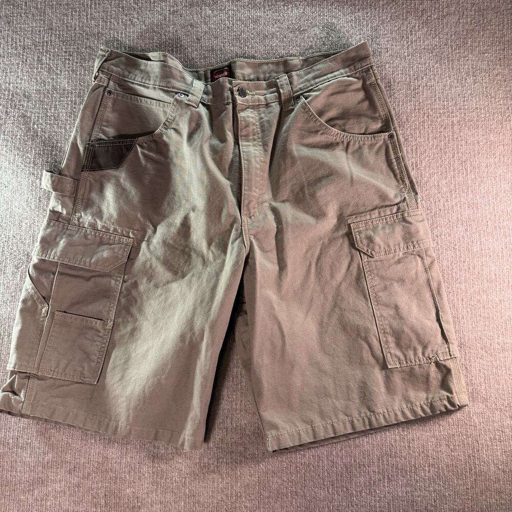 Mens 38 Wrangler Workwear Cargo Shorts Brown Khaki Canvas Ripstop Carpenter‎ 11"